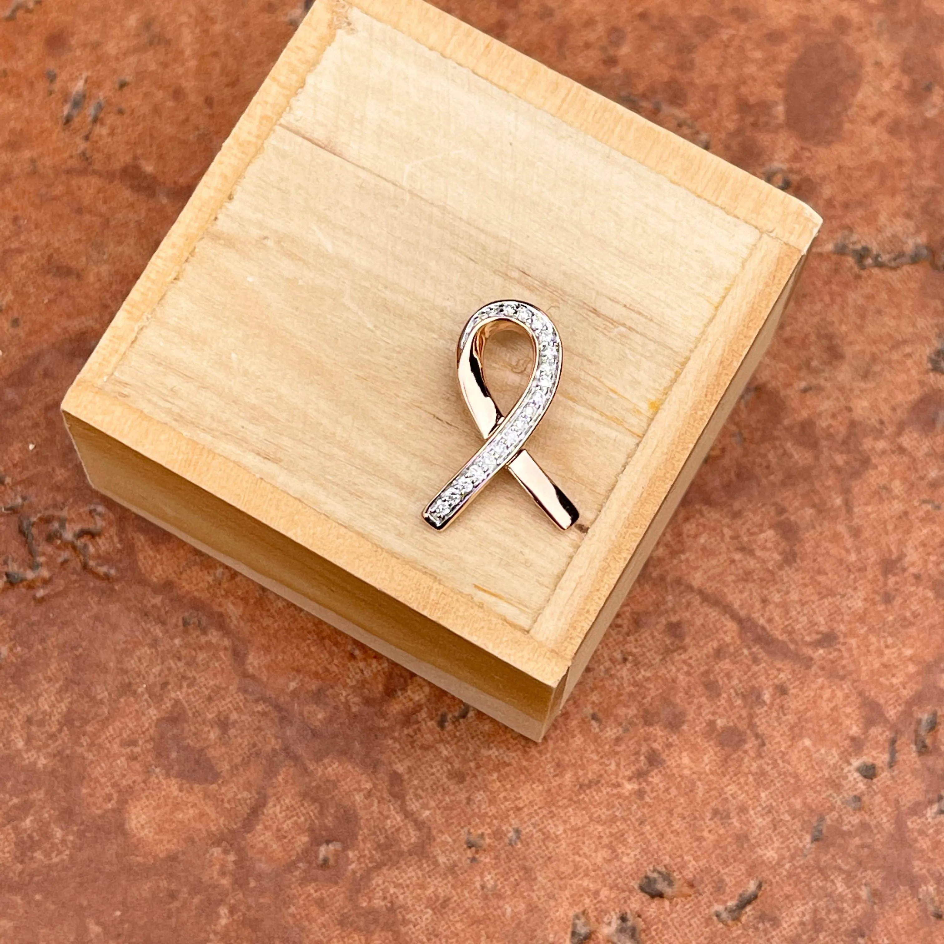 10KT Rose Gold Diamond Breast Cancer Awareness Ribbon Pendant Slide