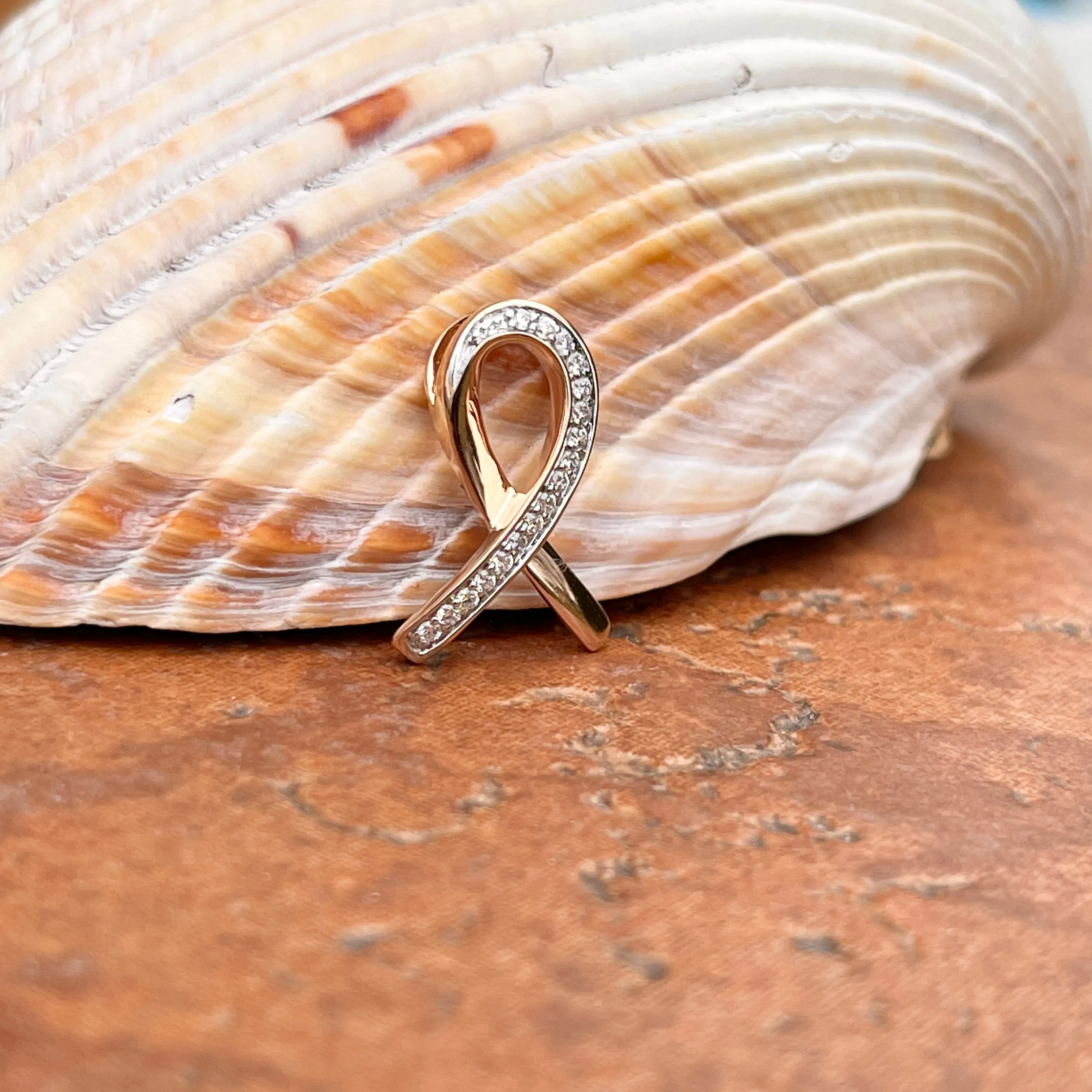 10KT Rose Gold Diamond Breast Cancer Awareness Ribbon Pendant Slide
