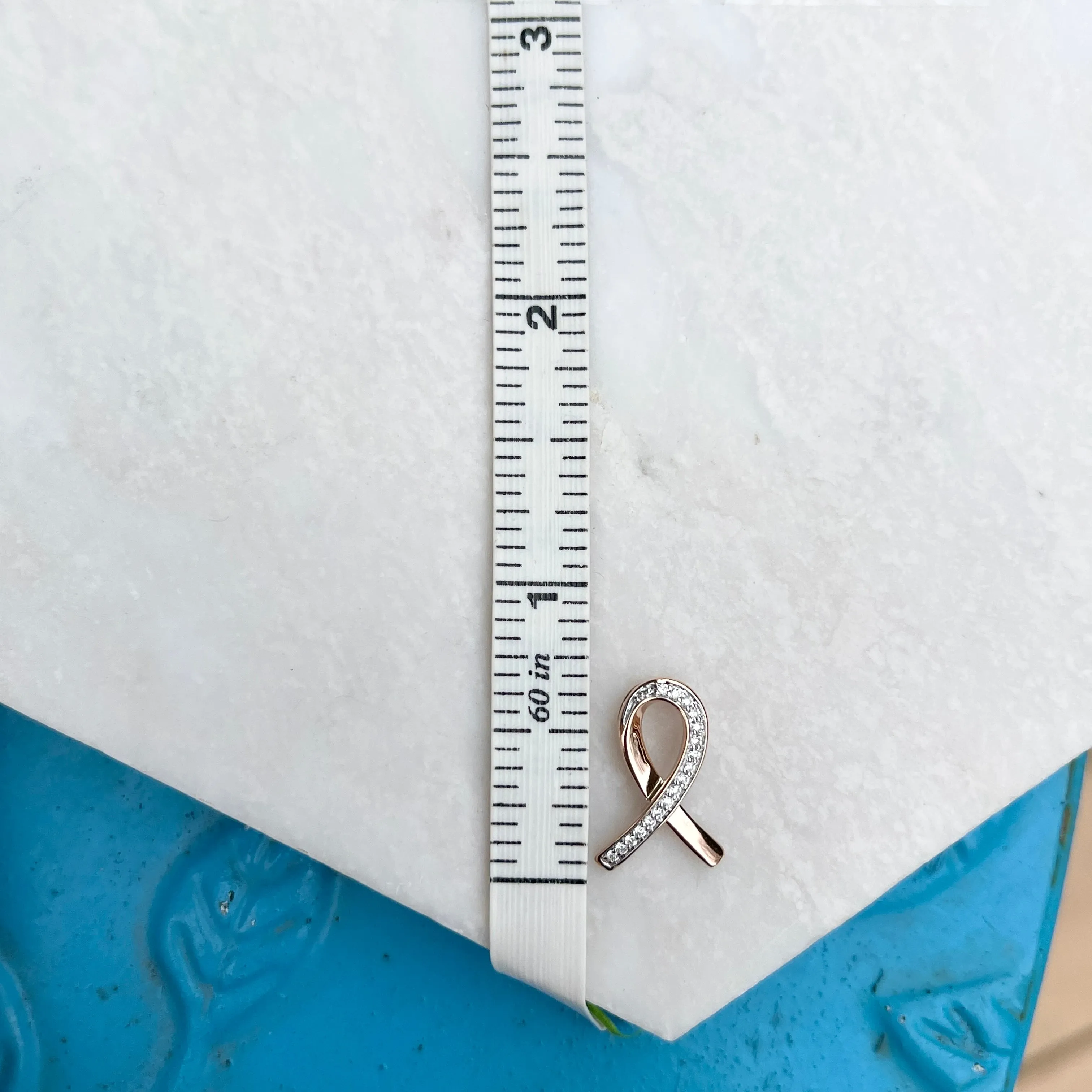 10KT Rose Gold Diamond Breast Cancer Awareness Ribbon Pendant Slide