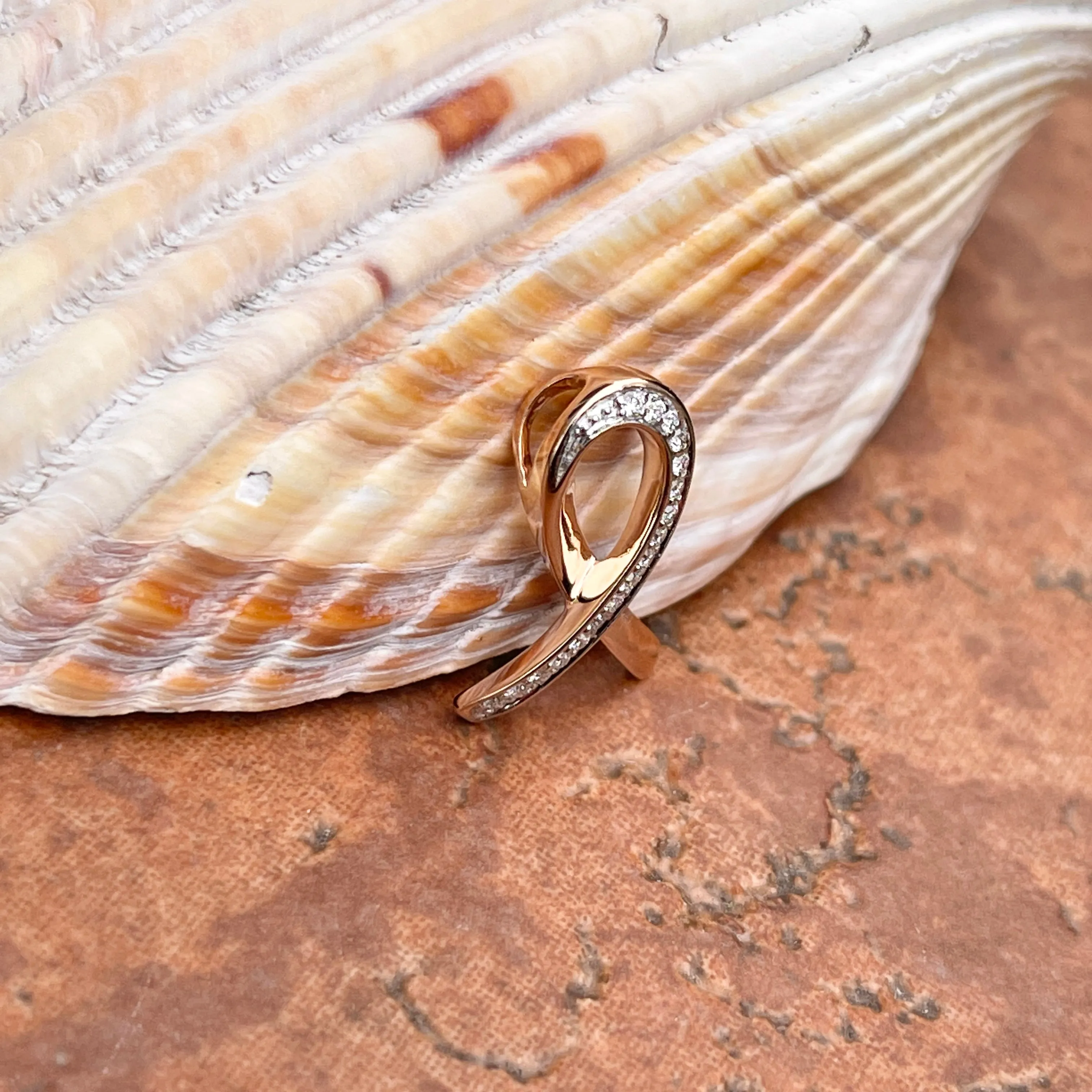 10KT Rose Gold Diamond Breast Cancer Awareness Ribbon Pendant Slide