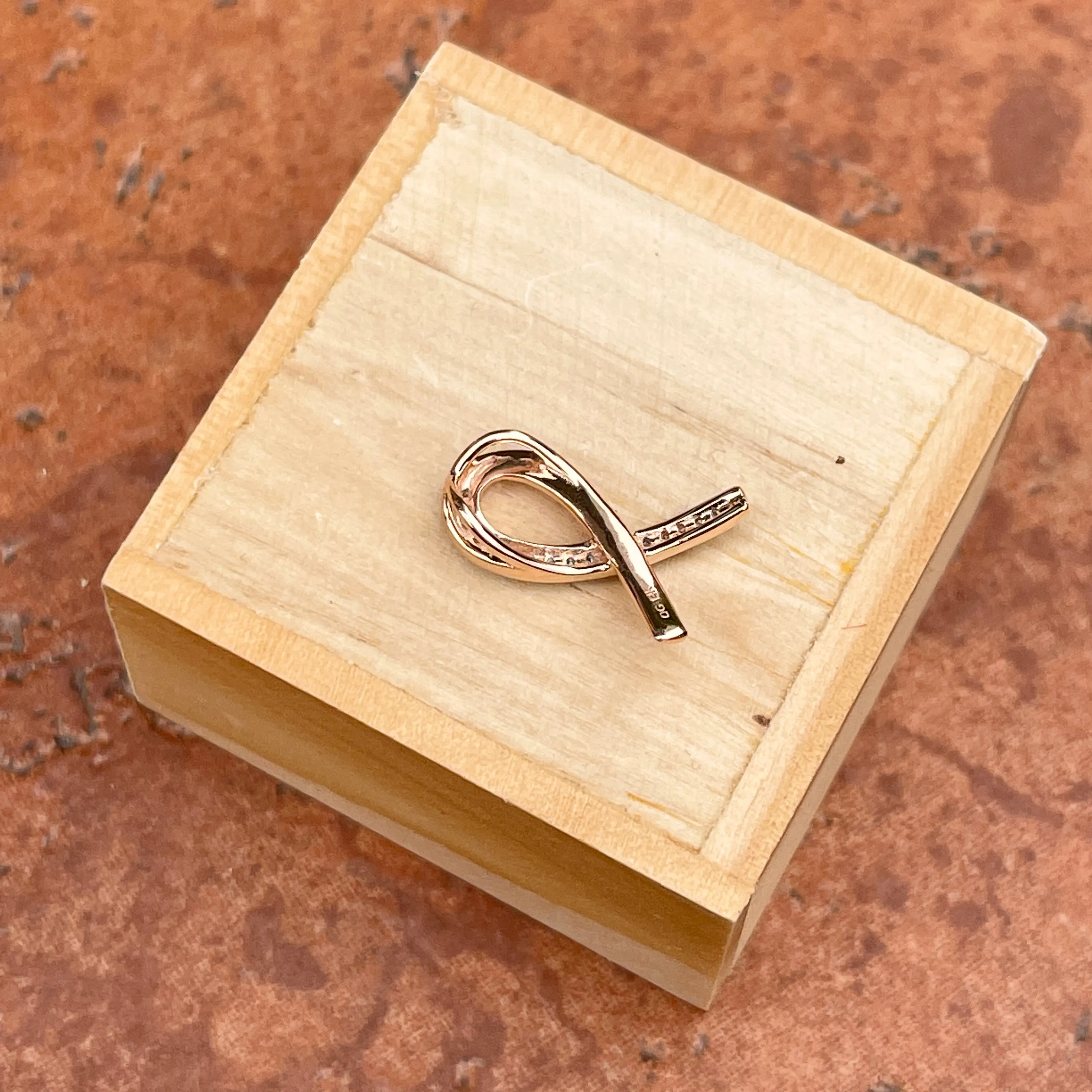 10KT Rose Gold Diamond Breast Cancer Awareness Ribbon Pendant Slide