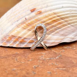 10KT Rose Gold Diamond Breast Cancer Awareness Ribbon Pendant Slide