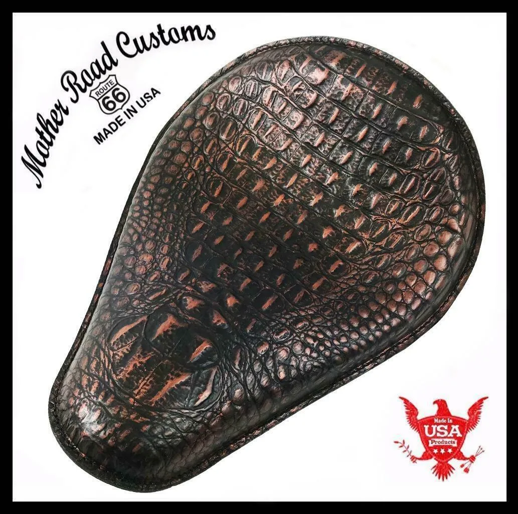11x14" Copper Black Alligator Spring Solo Seat Chopper Bobber Harley Sportster