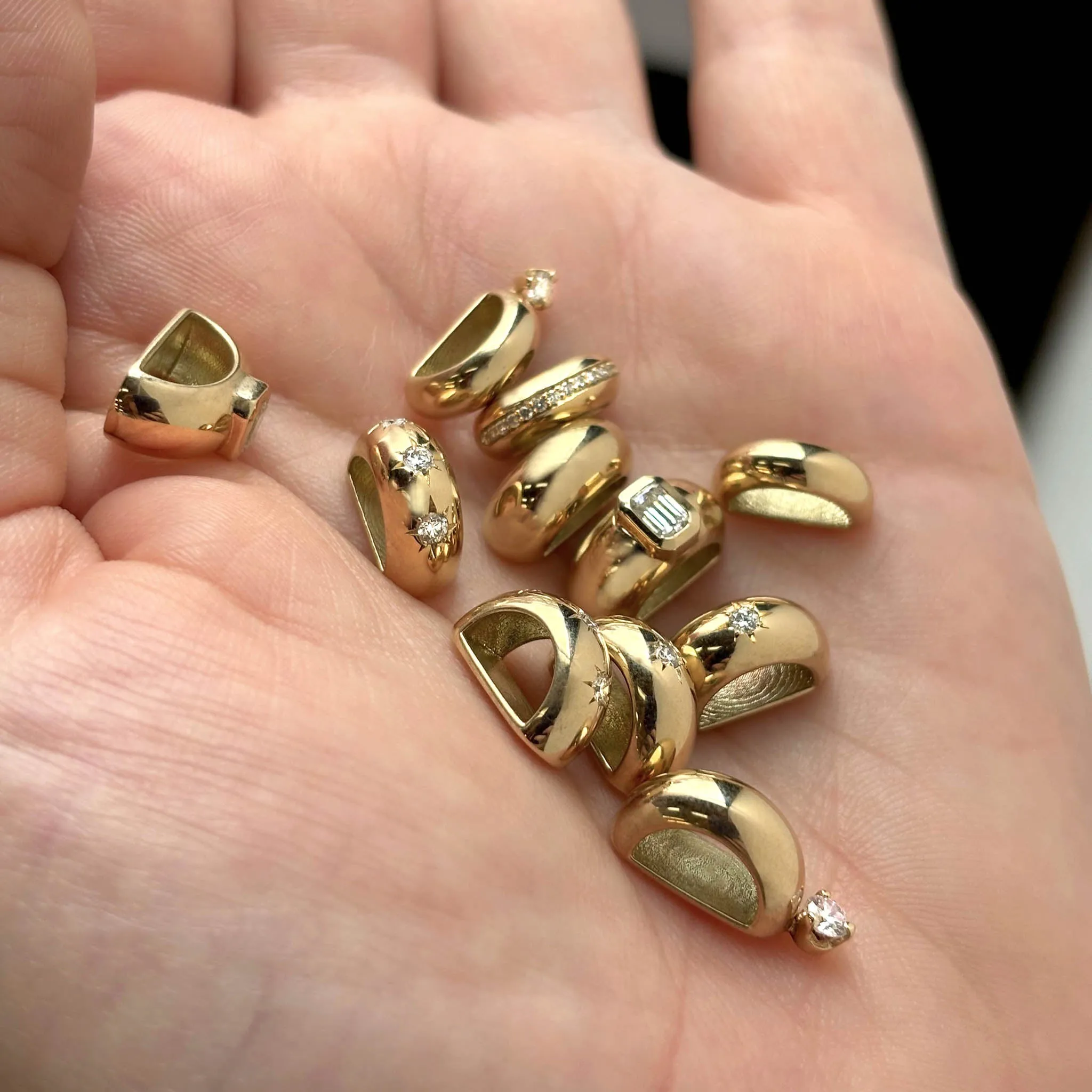 14k Prong Diamond Wide Half Round Slide Bead Charm