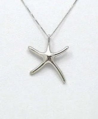14K SOLID WHITE GOLD MEDIUM SHINY HAWAIIAN OCEAN SEA STAR STARFISH SLIDE PENDANT