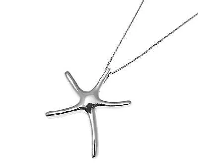 14K SOLID WHITE GOLD MEDIUM SHINY HAWAIIAN OCEAN SEA STAR STARFISH SLIDE PENDANT