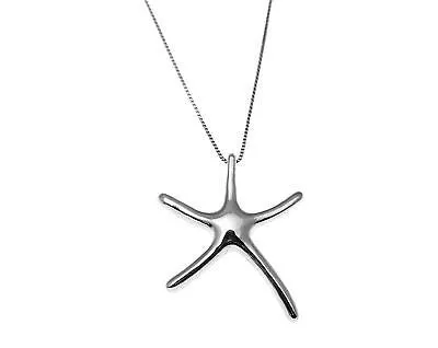 14K SOLID WHITE GOLD MEDIUM SHINY HAWAIIAN OCEAN SEA STAR STARFISH SLIDE PENDANT