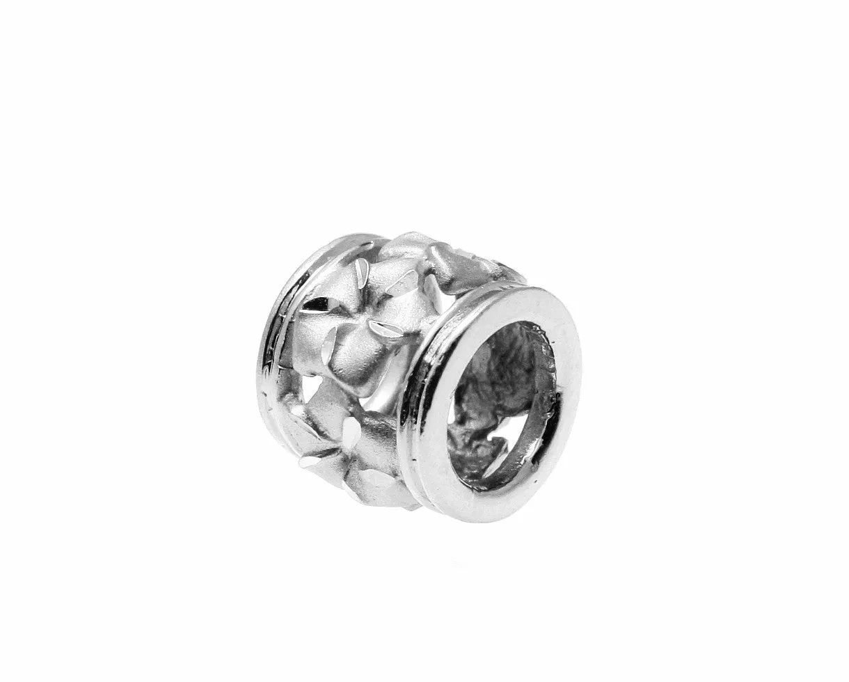 14K YELLOW ROSE WHITE GOLD 10MM HAWAIIAN PLUMERIA FLOWER BARREL SLIDE PENDANT
