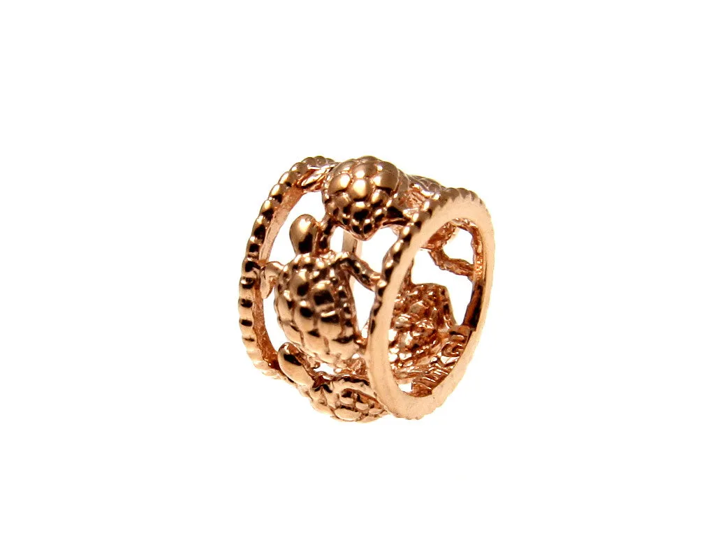 14K YELLOW ROSE WHITE GOLD 6.8MM HAWAIIAN SEA TURTLE BARREL TUBE SLIDE PENDANT