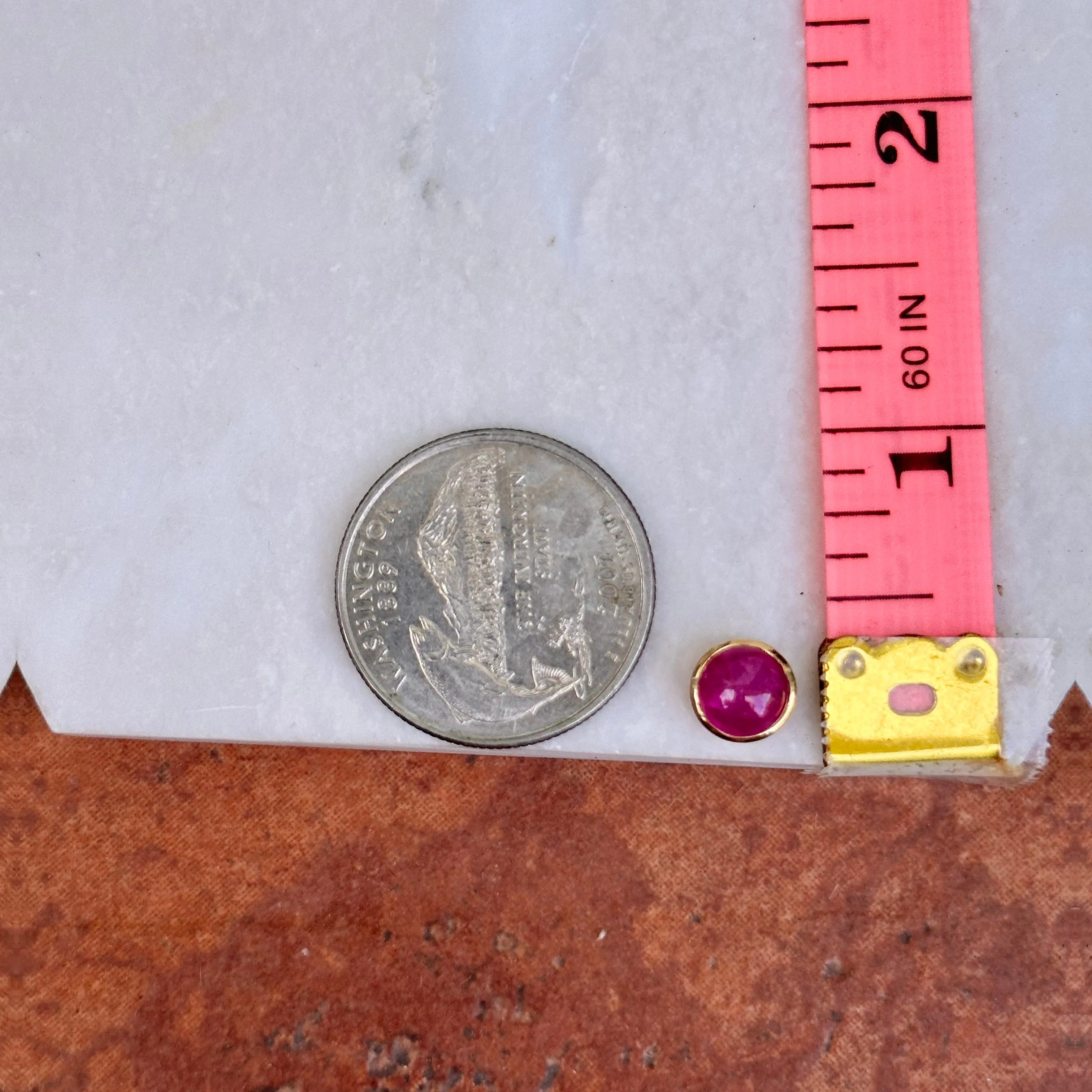 18KT Yellow Gold Round Cabochon Ruby Bezel Pendant Slide
