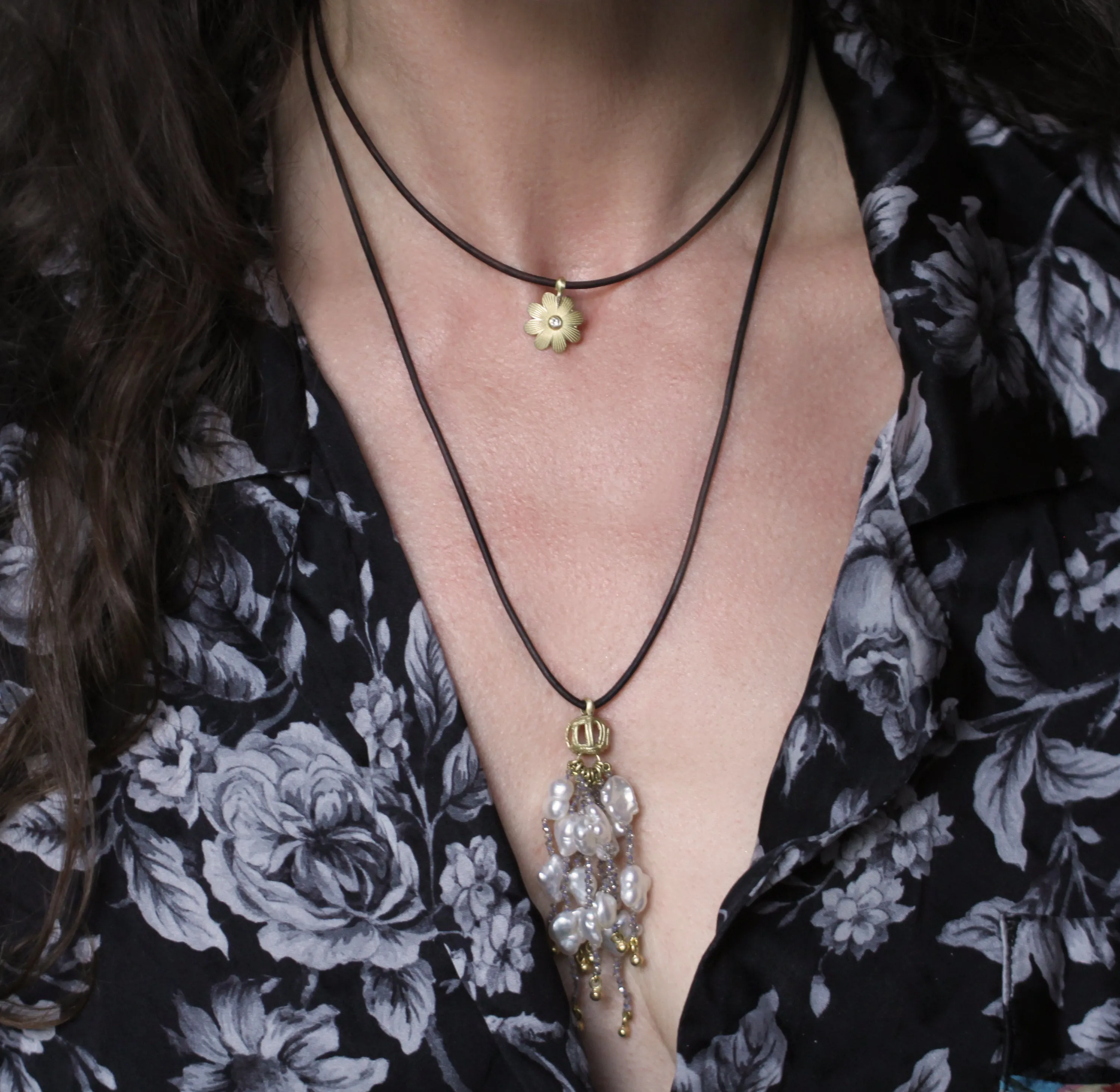 A Black Eyed Susan Flower Pendant on Leather