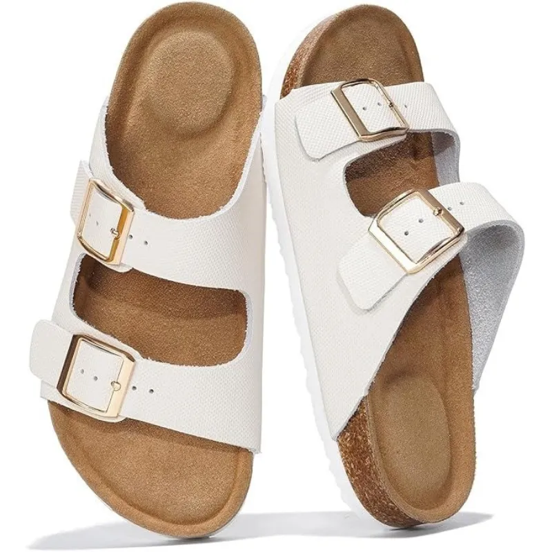 Adjustable Leather Flat Sandals With Textured Outsole
