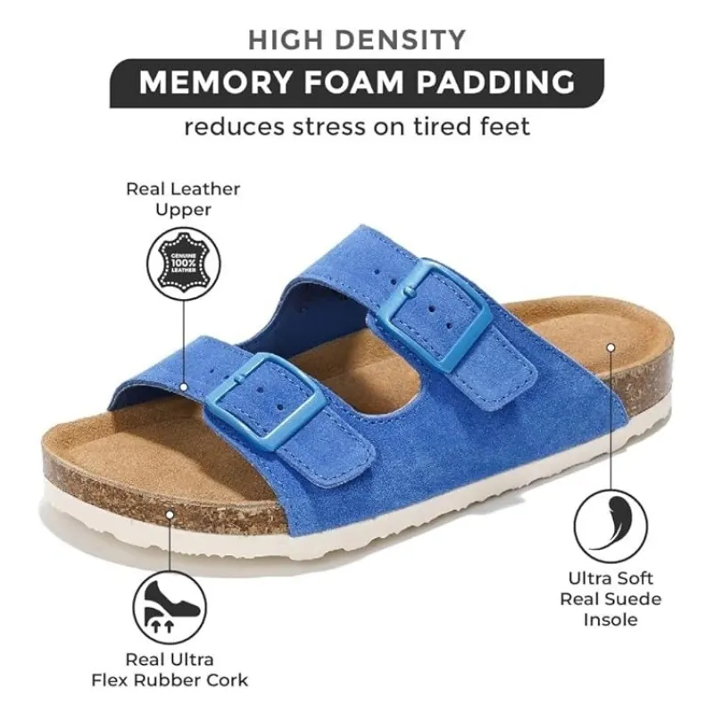 Adjustable Leather Flat Sandals With Textured Outsole
