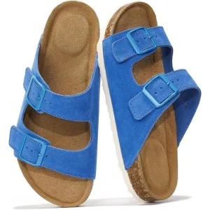 Adjustable Leather Flat Sandals With Textured Outsole