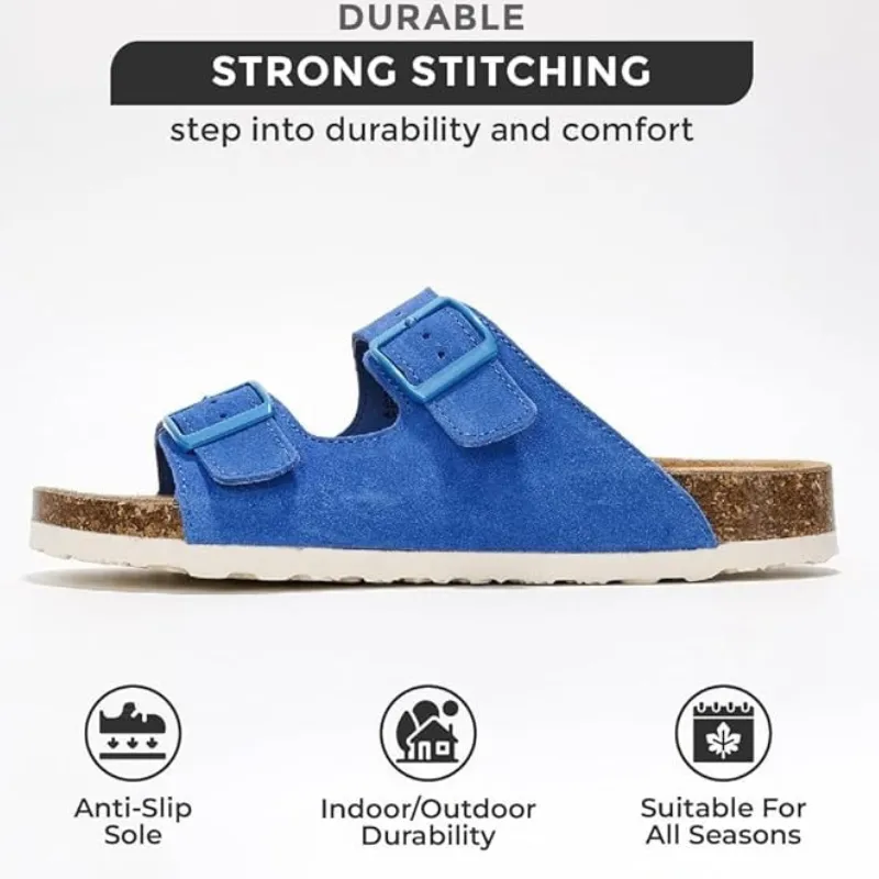 Adjustable Leather Flat Sandals With Textured Outsole