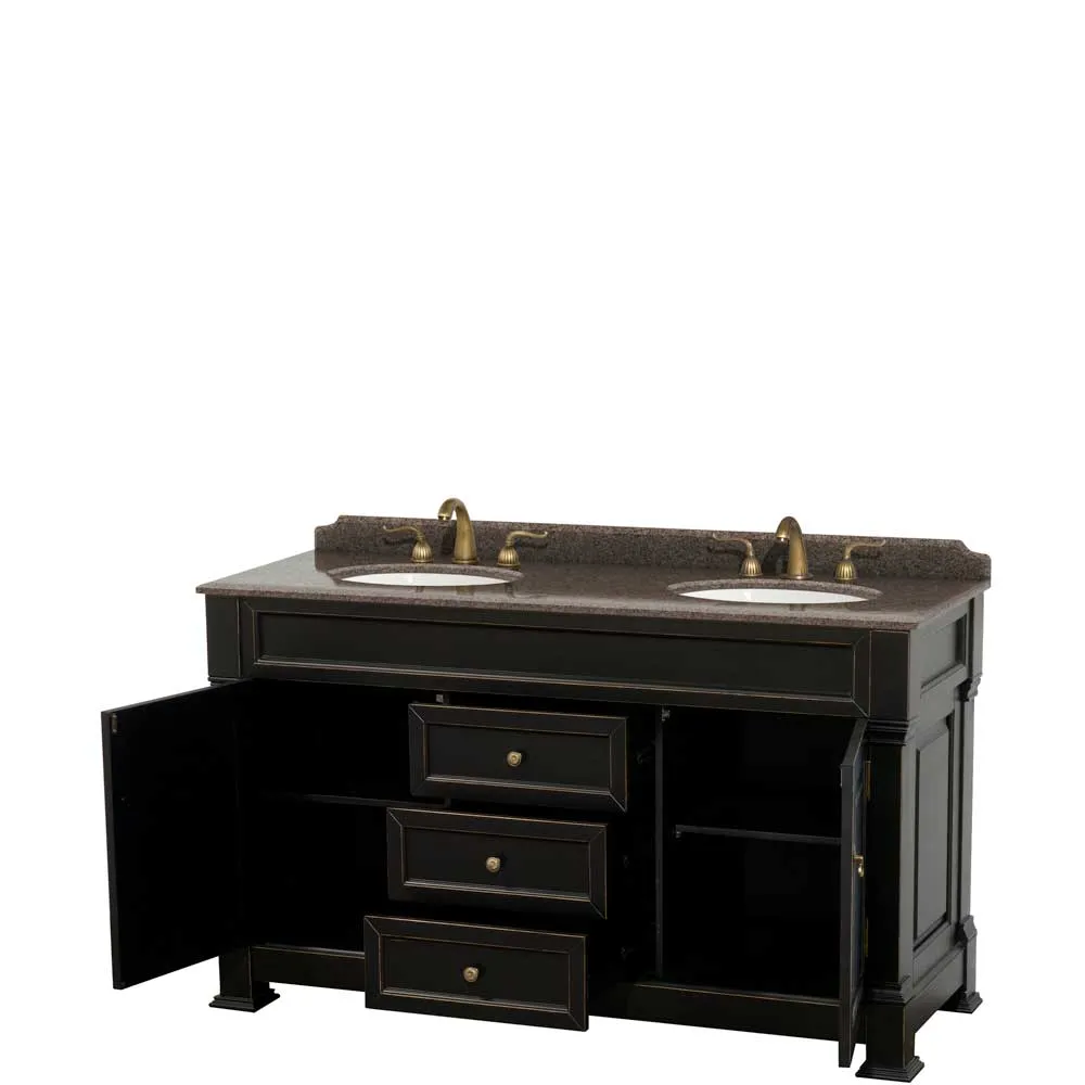 Andover 60 Inch Double Bathroom Vanity in Black