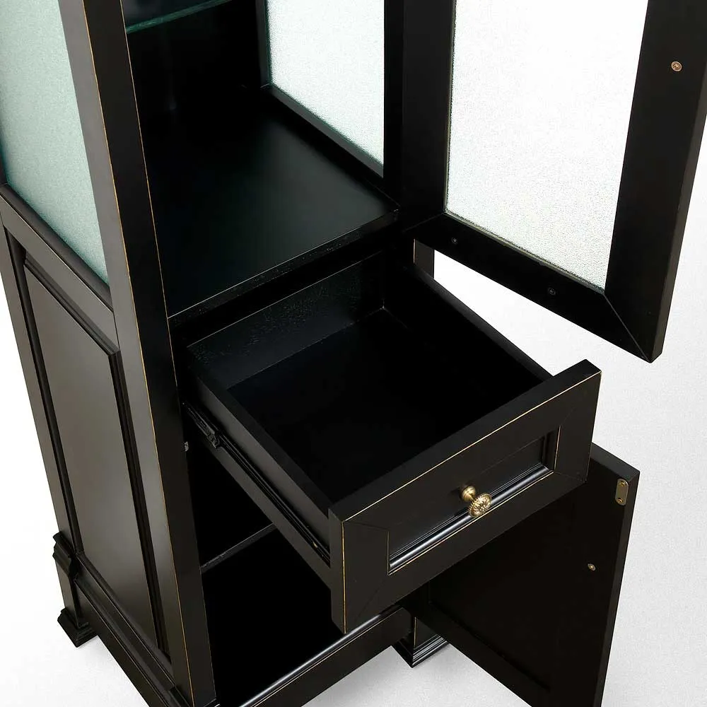 Andover Bathroom Linen Tower with Cabinet Storage in Black