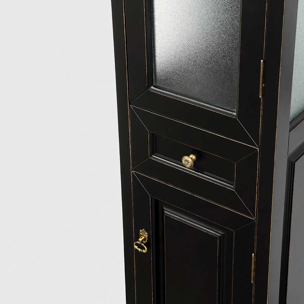 Andover Bathroom Linen Tower with Cabinet Storage in Black