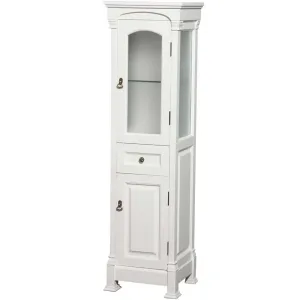 Andover Solid Oak Bathroom Linen Tower with Cabinet Storage in White