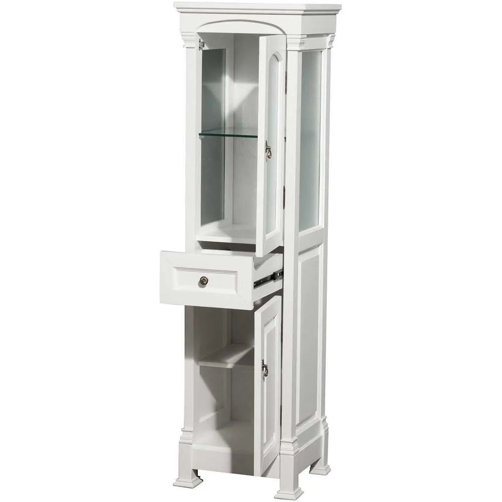 Andover Solid Oak Bathroom Linen Tower with Cabinet Storage in White