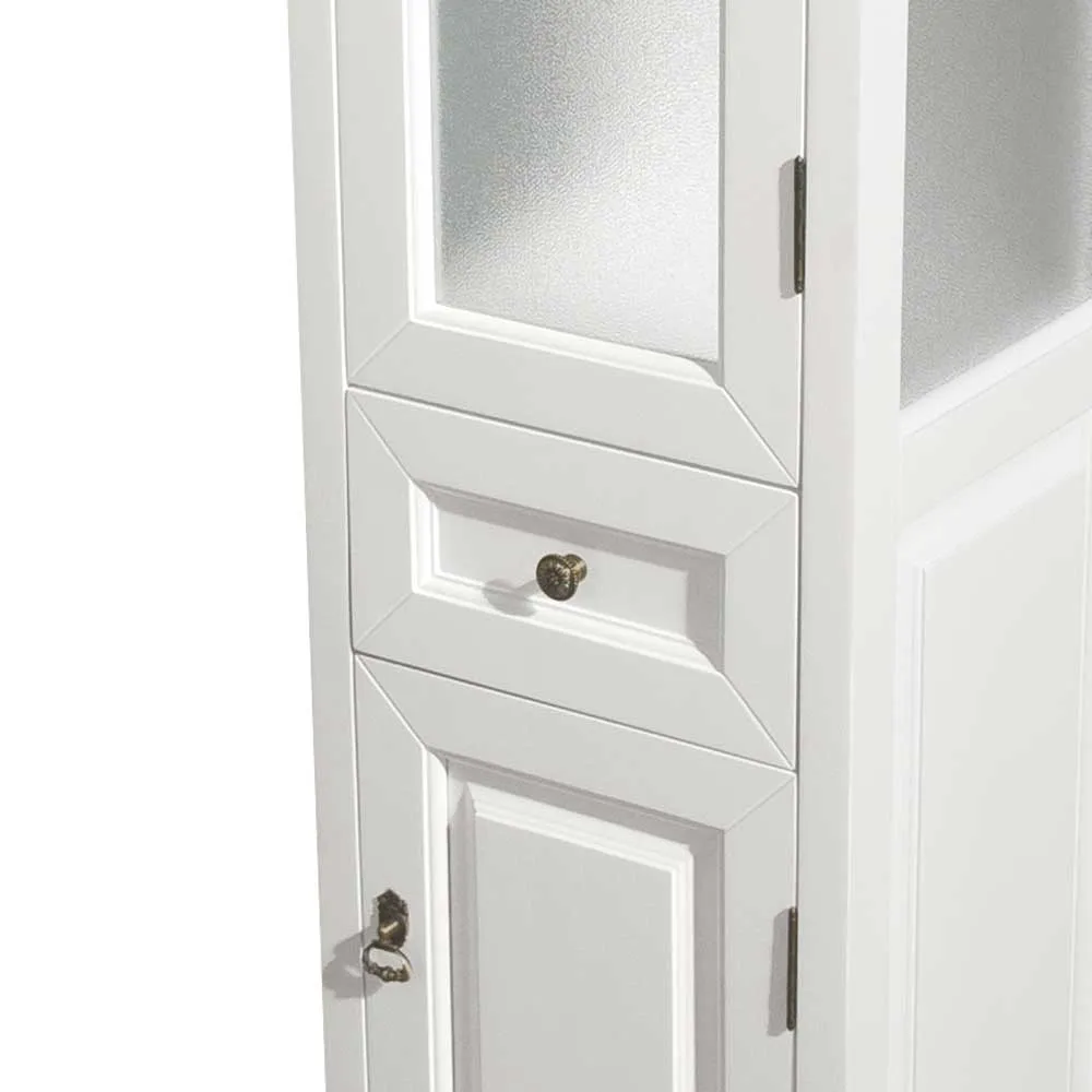 Andover Solid Oak Bathroom Linen Tower with Cabinet Storage in White