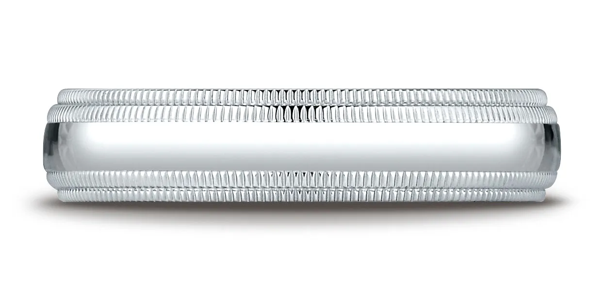 Benchmark 10K White Gold 5mm Slightly Domed Standard Comfort-Fit Wedding Band Ring with Double Milgrain