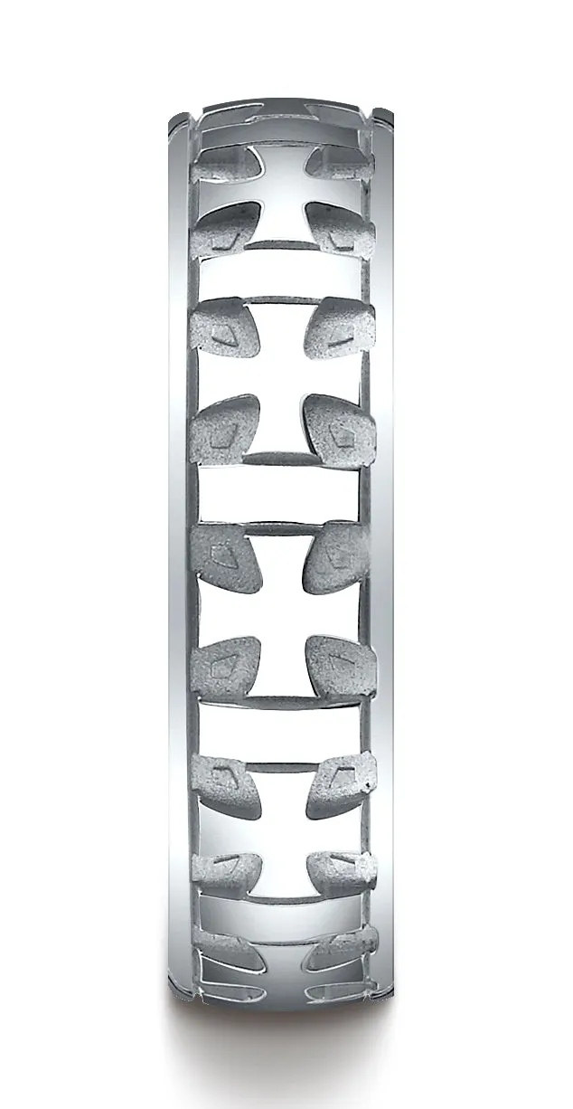 Benchmark 10K White Gold 6mm Comfort-Fit Gaelic Cross Carved Design Wedding Band Ring (Sizes 4 - 15 )