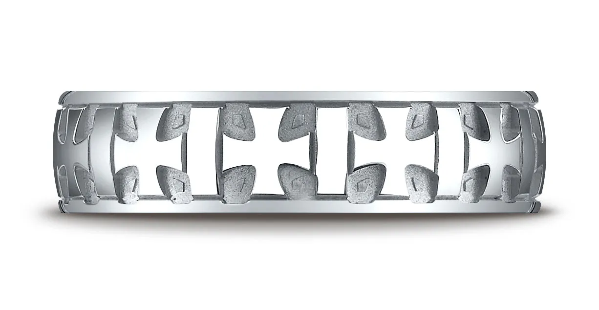 Benchmark 10K White Gold 6mm Comfort-Fit Gaelic Cross Carved Design Wedding Band Ring (Sizes 4 - 15 )