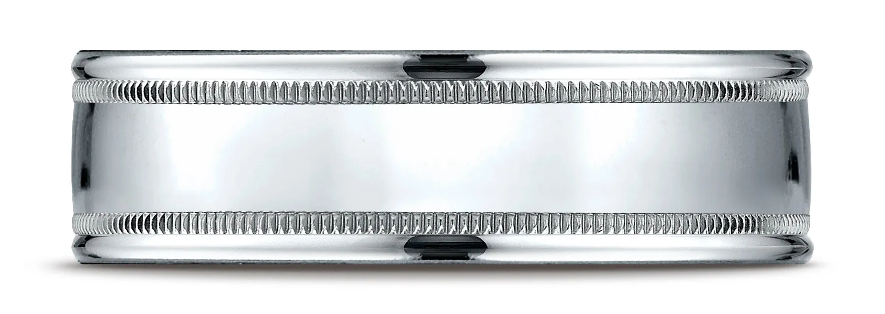 Benchmark 10k White Gold 7mm Comfort-Fit High Polish with Milgrain Round Edge Carved Design Band ( 4-15)