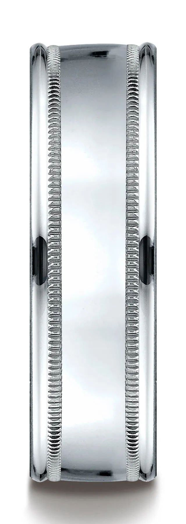 Benchmark 10k White Gold 7mm Comfort-Fit High Polish with Milgrain Round Edge Carved Design Band ( 4-15)