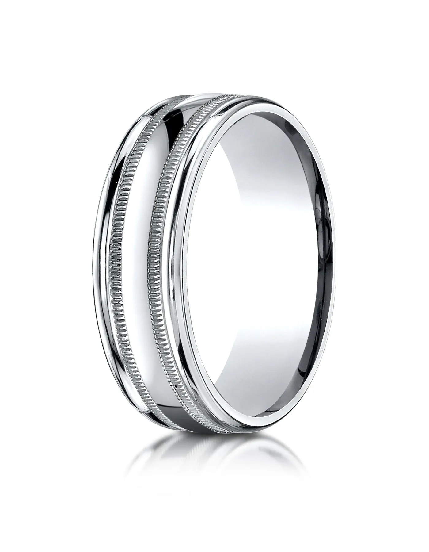 Benchmark 10k White Gold 7mm Comfort-Fit High Polish with Milgrain Round Edge Carved Design Band ( 4-15)
