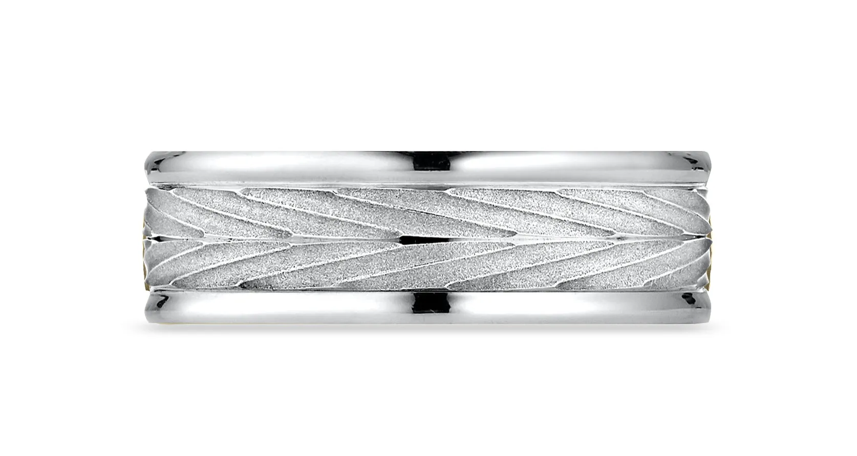 Benchmark 10K White Gold 7mm Comfort-Fit Round Edge Arrow Design Band, (Size 4-15)