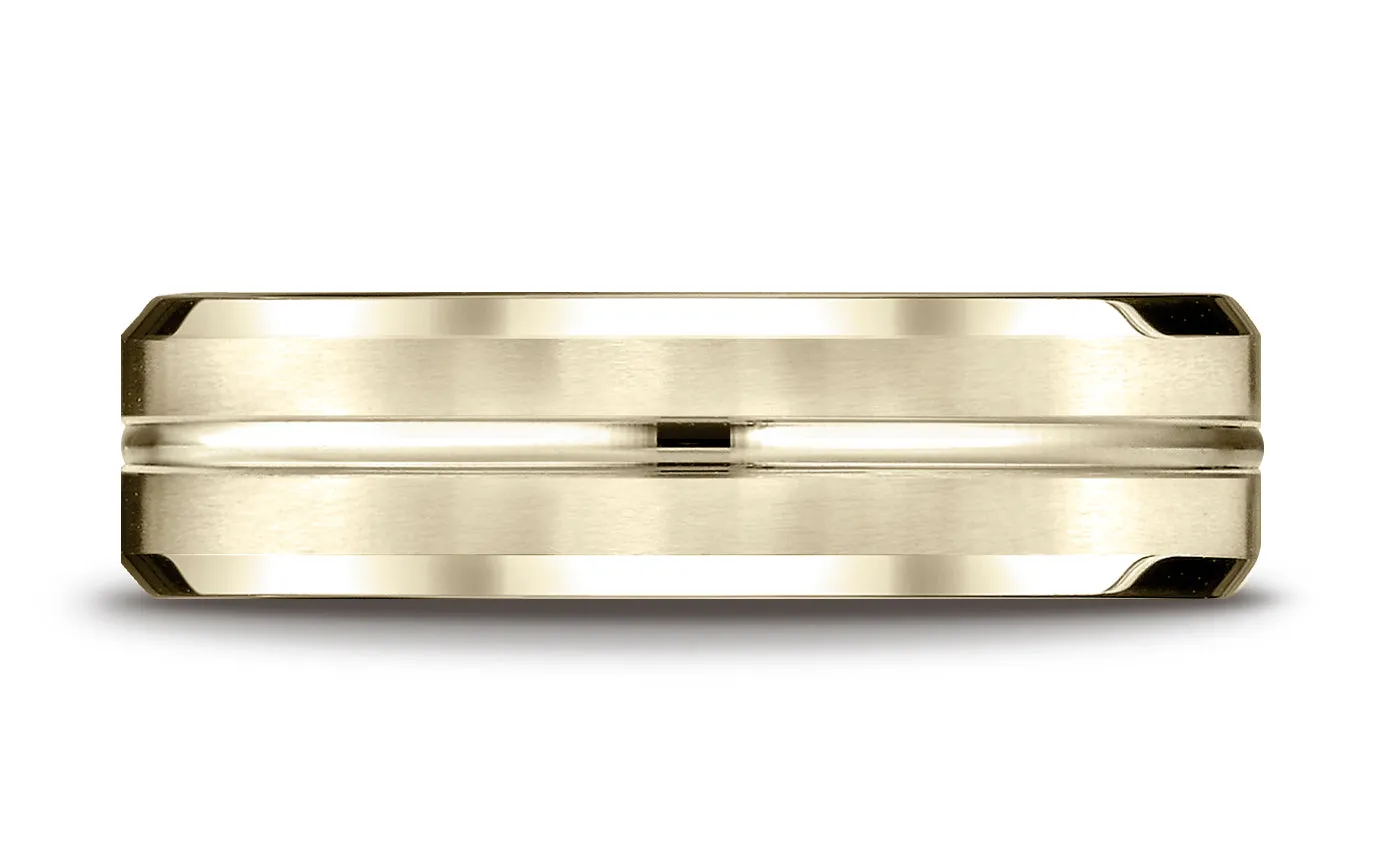 Benchmark 10K Yellow Gold 6mm Comfort-Fit Satin-Finished with High Polish Cut Carved Design Wedding Band