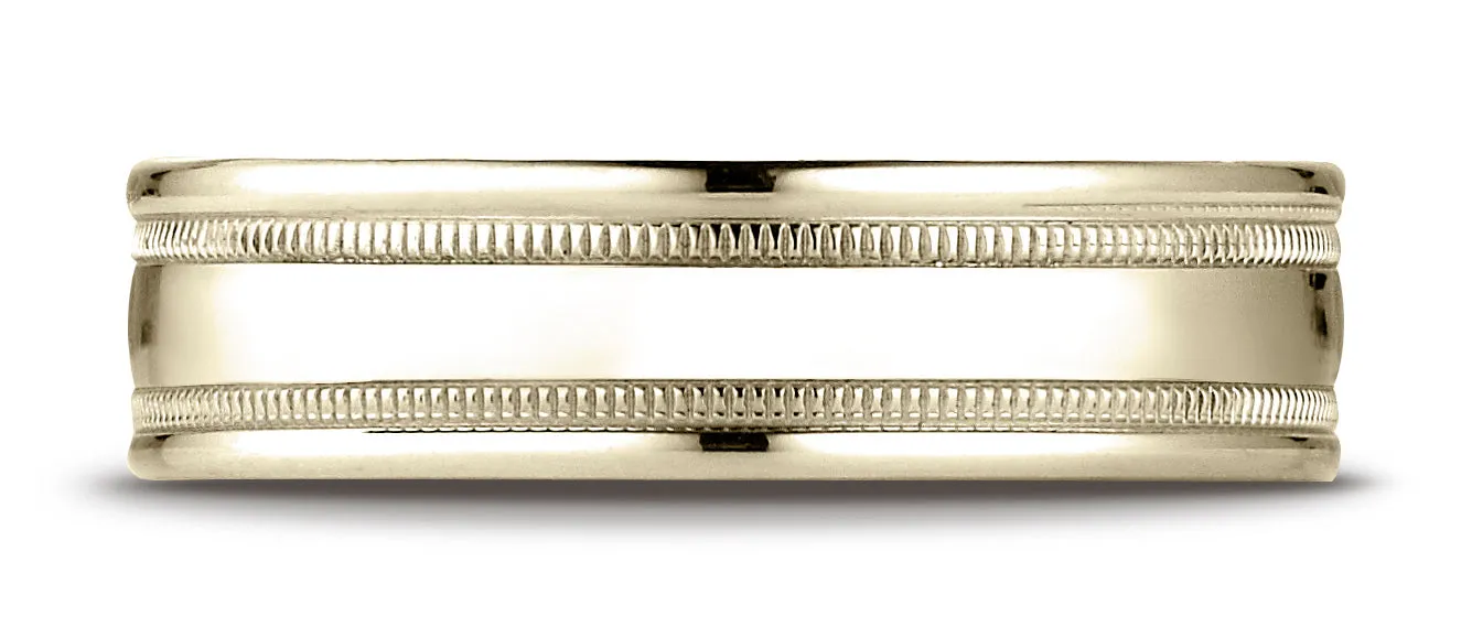 Benchmark 10K Yellow Gold 6mm Comfort-Fit with Milgrain Round Edge Carved Design Wedding Band Ring