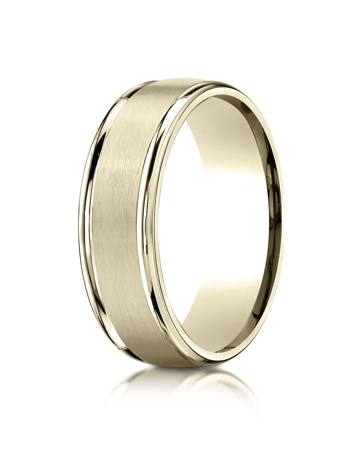 Benchmark 10k Yellow Gold 7mm Comfort-Fit Satin Finish High Polish Round Edge Carved Design Band ( 4-15)