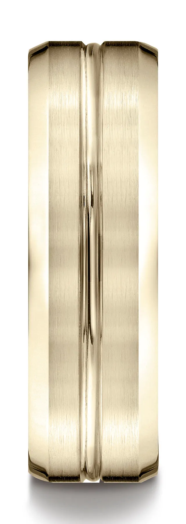 Benchmark 10k Yellow Gold 7mm Comfort-Fit Satin-Finish with High Polished Cut Carved Design Band ( 4-15)