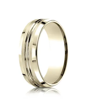 Benchmark 10k Yellow Gold 7mm Comfort-Fit Satin-Finish with High Polished Cut Carved Design Band ( 4-15)