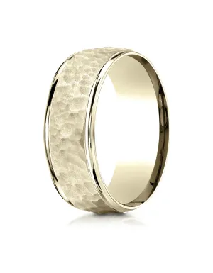 Benchmark 10k Yellow Gold Comfort-Fit 8mm High Polish Edge Hammered Center Design Band, (Sizes 6-13)