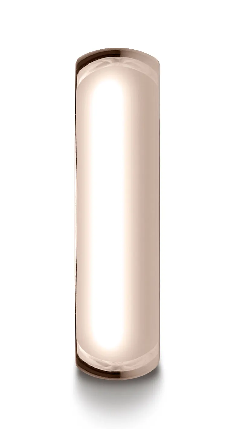 Benchmark 14K Rose Gold 6mm Slightly Domed Standard Comfort-Fit Wedding Band Ring (Sizes 4 - 15 )