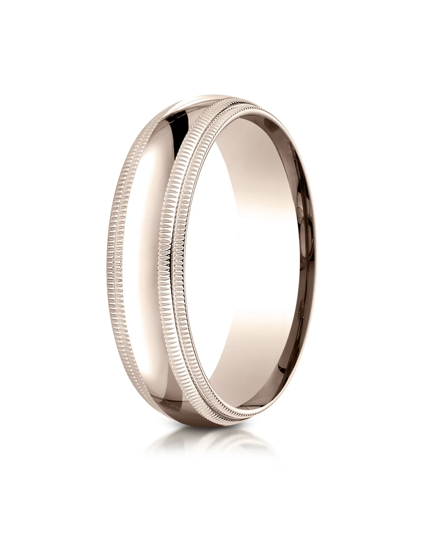 Benchmark 14K Rose Gold 6mm Slightly Domed Standard Comfort-Fit Wedding Band Ring with Double Milgrain