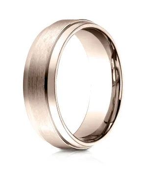 Benchmark 14k Rose Gold 7mm Comfort-Fit Satin-Finished w/ High Polish Drop Edge Carved Design Band, (4-15)