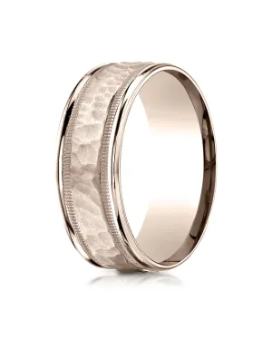 Benchmark 14K Rose Gold 8mm Comfort-Fit High Polished Squared Edge Carved Design Wedding Band Ring