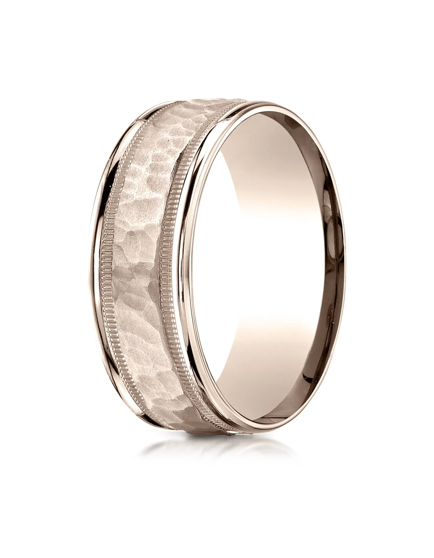 Benchmark 14K Rose Gold 8mm Comfort-Fit High Polished Squared Edge Carved Design Wedding Band Ring