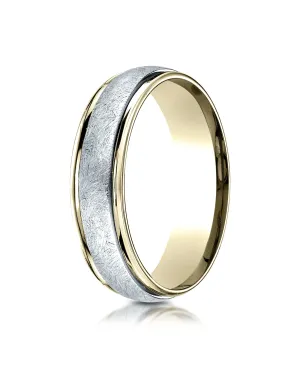 Benchmark 14K Two-Toned Gold 6mm Comfort-Fit Carved Design Wedding Band Ring with Swirl Finish