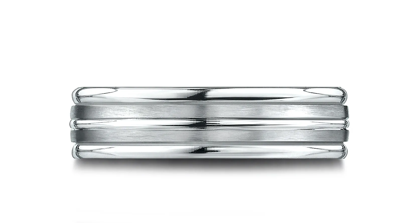 Benchmark 14k White Gold 6.5mm Comfort-Fit Satin-Finished, Polished Center & Round Edge Carved Design Band