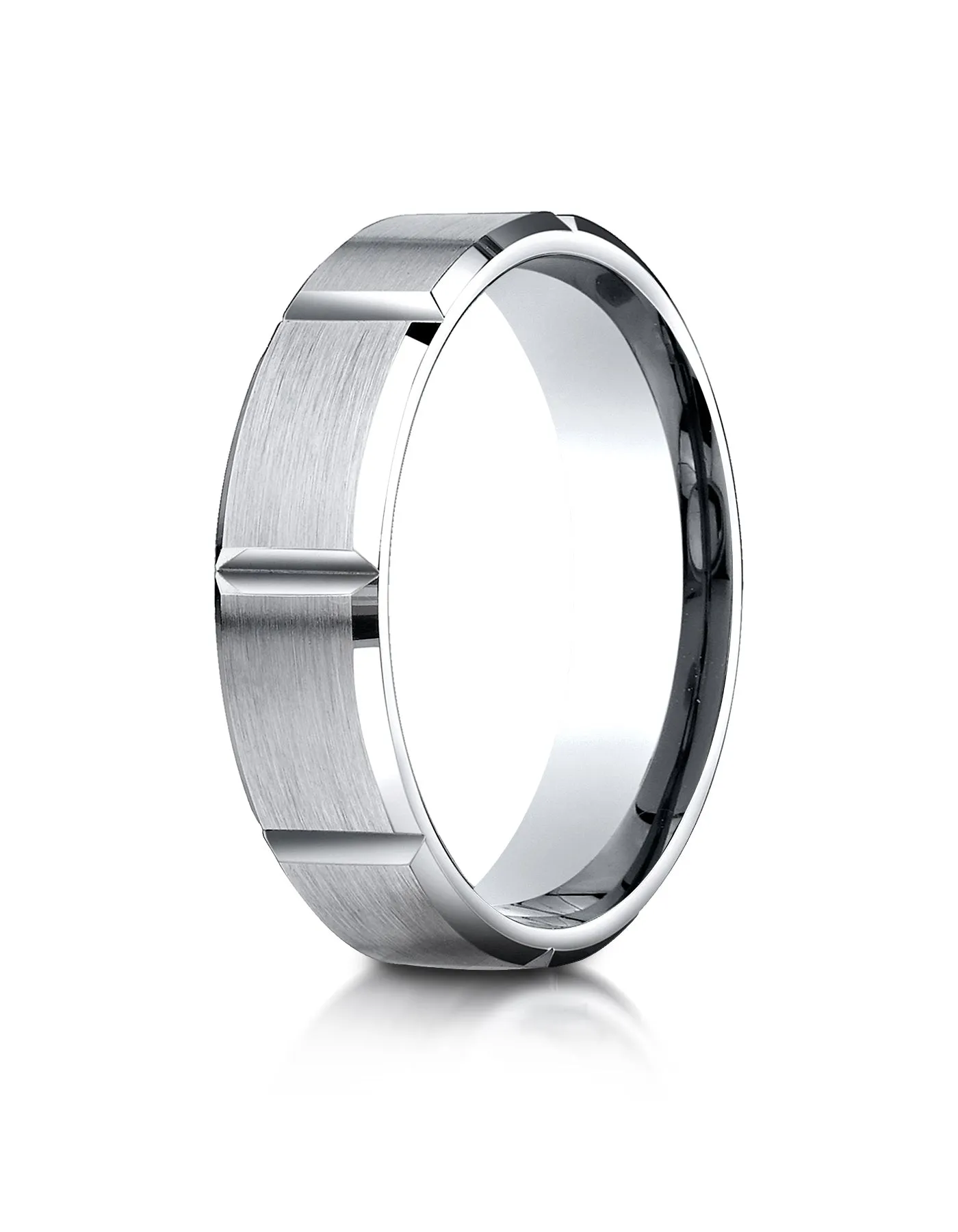 Benchmark 14K White Gold 6mm Comfort-Fit Satin-Finished Grooves Carved Design Wedding Band Ring