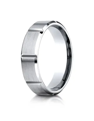 Benchmark 14K White Gold 6mm Comfort-Fit Satin-Finished Grooves Carved Design Wedding Band Ring