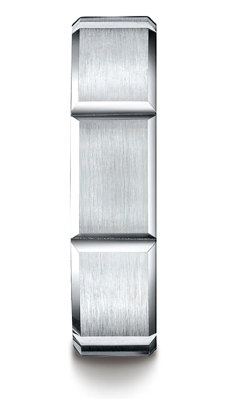 Benchmark 14K White Gold 6mm Comfort-Fit Satin-Finished Grooves Carved Design Wedding Band Ring