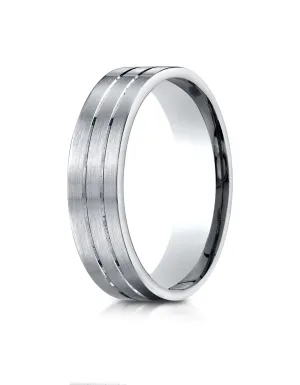 Benchmark 14K White Gold 6mm Comfort-Fit with Parallel Center Cuts Carved Design Wedding Band Ring