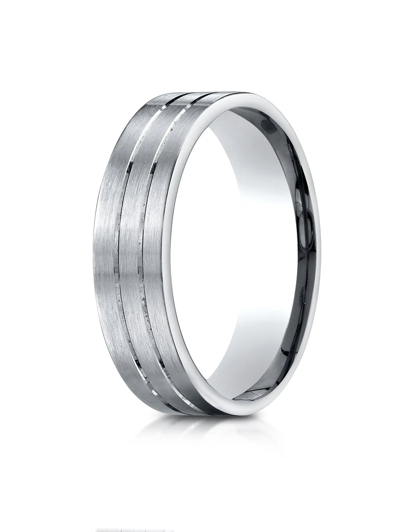 Benchmark 14K White Gold 6mm Comfort-Fit with Parallel Center Cuts Carved Design Wedding Band Ring